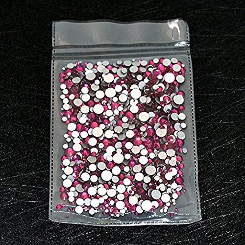 AD Beads 1440 Pieces Mixed Size No Hotfix Glue on Quality Glass Flatback Rhinestones Round Crystal Gems (25 Fuchsia) - color: Fuchsia 25