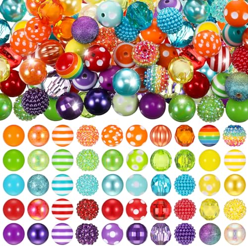 Huquary 100 Pcs 20mm Rhinestone Bubblegum Beads for Pens Mixed Crystal Resin Chunky Beads for DIY Craft Keychain Necklace Bracelet Jewelry Making(Rainbow Color) - color: Rainbow Color