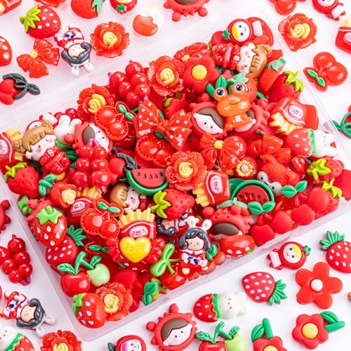 100PCS Red Slime Charms Jelly Cute Flatback Resin Charms for Slime, Random Kawaii Decoden Charm for Embellishments Phone Junk Case Charms Bulk, Hairpins Scrapbooking Crafting & DIY Decor - color: Red-100PCS