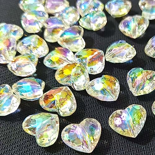 Mixed Lots Shiny AB Color Acrylic Faceted Heart Bead DIY Beading Hairband Bracelets Necklace Craft Embelishment (Clear AB-Heart) - color: Clear AB-Heart