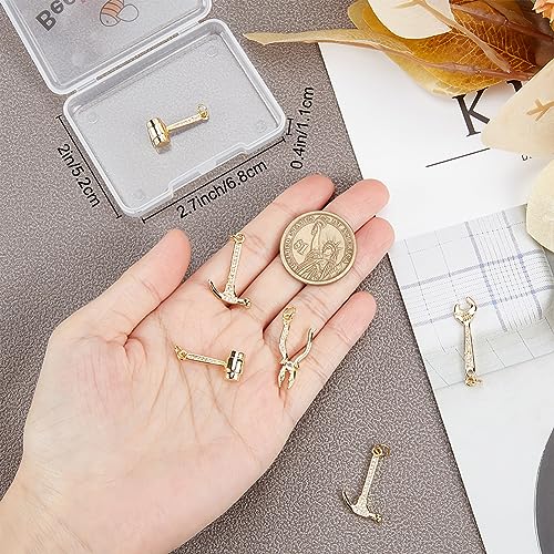 Beebeecraft 1 Box 8Pcs 4 Styles Mini Tool Charms Golden Wrench & Plier & Hammer Charm 18K Golden Brass Plated with CZ Crystal Stone Pendants for DIY Jewelry Making Arts Crafts