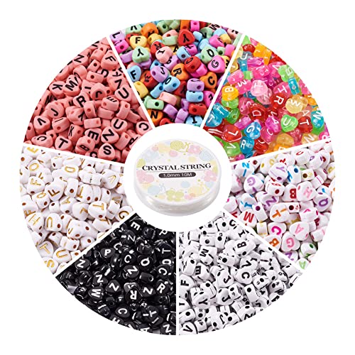 Cheriswelry 1400Pcs 6.5-7.5mm Heart with Letter Acrylic Beads with 1Roll 1mm Elastic Crystal Thread Colorful Heart Alphabet Beads for DIY Valentine Friendship Bracelet Jewelry Making - color: Mixed Color-Heart with Letter