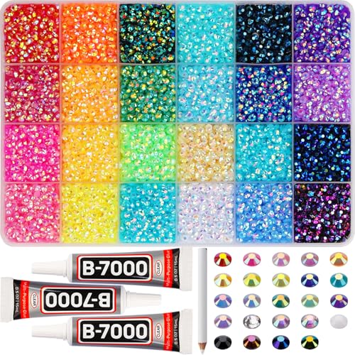 17000Pcs Resin Rhinestones for Bedazzling Crafting, 4mm Jelly Multicolor Bedazzled Rainbow Flatback Gems Set, Colorful Bedazzler Jewel Gemstone for Clothes Crafts Clothing Nail Art with B7000 Glue - color: 4mm | Jelly AB mix colors, size: Large Pack + 3Pc