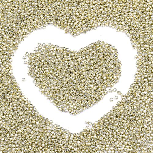 8/0 Glass Seed Beads Bulk, Bright Gold 3mm Tiny Round Craft Seed Bead, Small Mini Pony Beads for Jewelry Making Bracelet Necklace Wrist Beading Weaving Supplies, 2500pcs - color: Bright Gold
