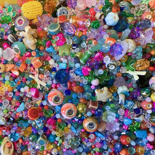 Assorted Beads for Jewelry Making, DlY Arts Crafts Decorative Colorful Crystal Glass Plastic Mixed Beads Different Shapes Assortment 2-22mm for Women Above 12 Years Old Half Pound - color: Color 2