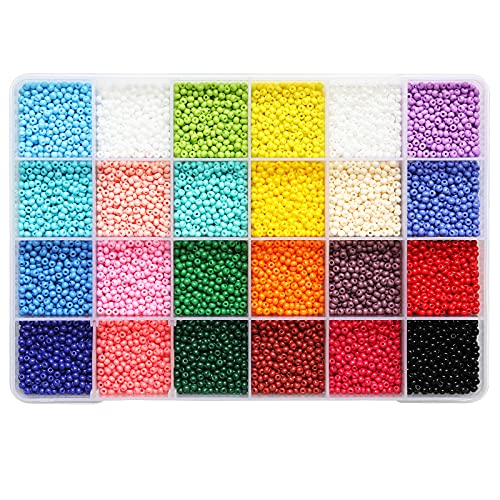 3mm Round Size Almost Uniform Seed Beads, about 9600pcs in Box 24 Multicolor Assortment Size 8/0 Glass Seed Beads for Jewelry Making(400pcs/Color, 24 Colors) - color: 24 Opaque Colors