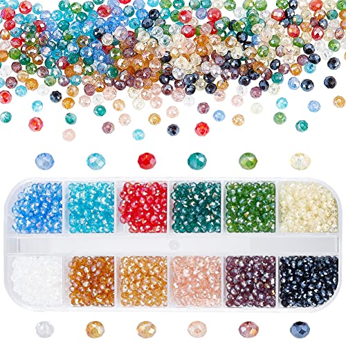 PH PandaHall Briolette Glass Beads Faceted 3mm, 1200pcs 12 Colors Crystal Czech Glass Seed Beads Electroplate AB Color Mini Spacer Loose Beads for Earring Bracelet Necklace Jewelry DIY Craft Making - color: 12 Colors-Briolette-1200pcs, size: 3x2mm