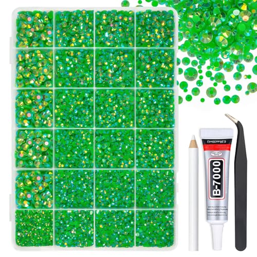 qiipii Green AB Resin Rhinestones w B7000 Jewelry Glue for Bedazzling Crafting 2mm 3mm 4mm 5mm 6mm Flatback Jelly Stones Diamonds Gems for Nails Face Eyes Makeup Tumblers Bottles Crafts Clothes Shoes - color: Emerald Green, size: Jelly Ab