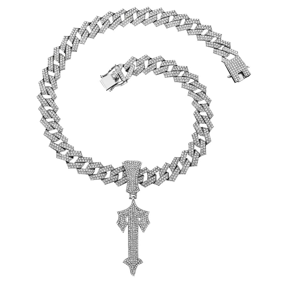 Ice Out Chain for Men Premium Zircon Stones Hypoallergenic Durable Hip-Hop Streetwear Chain Necklace Men - color: Silver, style: Trapstar