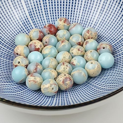Natural Stone 6 Colors Sea Sediment Imperial Jasper Round Loose Beads for Jewelry Making (6mm, Water Blue)
