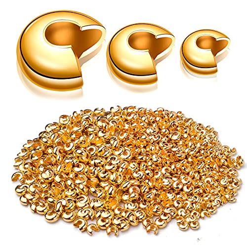 Aylifu 600pcs 3mm/4mm/5mm Gold Crimp Bead Knot Covers Half Round Open Covers for DIY Crafts Jewelry Making - color: Gold(0.12/0.15/0.19inch)