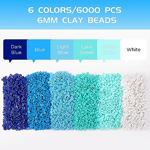 6000 Pcs Blue Clay Beads for Bracelets Making, Funtopia Heishi Beads Polymer Clay Beads, Flat Round Disc Clay Beads for Jewelry Making (6mm) - color: 1.Blue