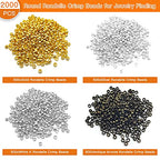 2000Pcs Round Rondelle Crimp Beads for Jewelry Finding,Tiny Crimps Stopper Beads Clamp Caps End Stopper Tiny Brass Spacer Beads 1.5mm Hole for DIY Jewelry Making,Bracelet Necklace Earring - color: 2000pcs;Gold,Silver,White K,Antique bronze