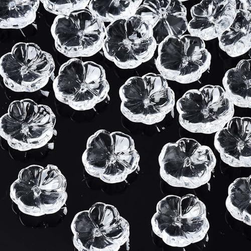 KISSITTY 100pcs Flower Glass Beads Transparent Crystal Aesthetic Flowers Drilled Bead Caps Charm Spacers for DIY Necklaces Earrings Bracelets Jewelry Craft Making for Women - color: Transparent