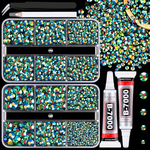 Resin Jelly Rhinestones for Crafting with B7000 Jewelry Glue, 2 Boxes Emerald Balck AB Flatback Crystals with 2Pcs 10ml Glue, Bedazzling Non Hotfix Gems for DIY Tumblers Clothing Shoes Manicure - color: Emerald Black AB, size: 2 Mini Pack + Glue