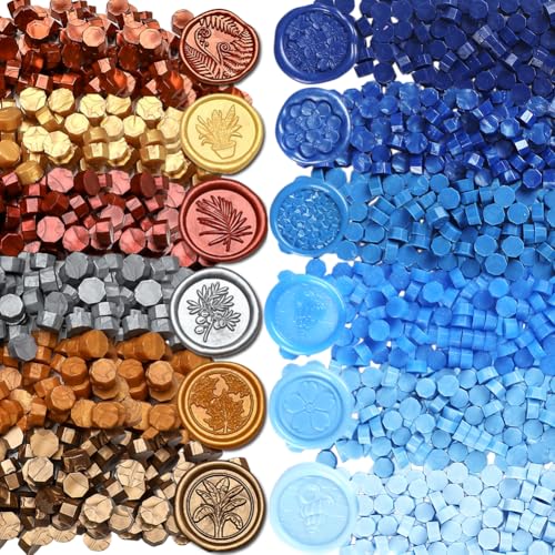 1200pcs Metallic and Blue Wax Seal Beads,12 Assorted Metallic Color Sealing Wax Beads Ideal for Wax Seal Stamp Wedding Letter Envelope Decor Wine Bottle Wax Sealing (Metallic&Blue) - color: Metallic&Blue