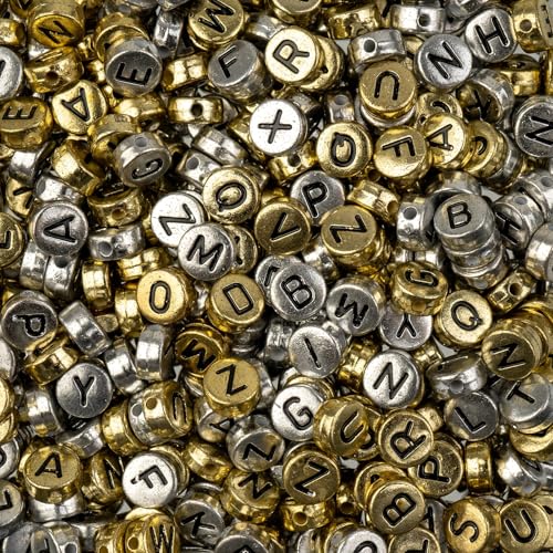 495pcs John Bead 7mm Silver and Gold Round Acrylic Alphabet Beads for DIY Craft Jewelry Bracelet Necklace Making - color: Red