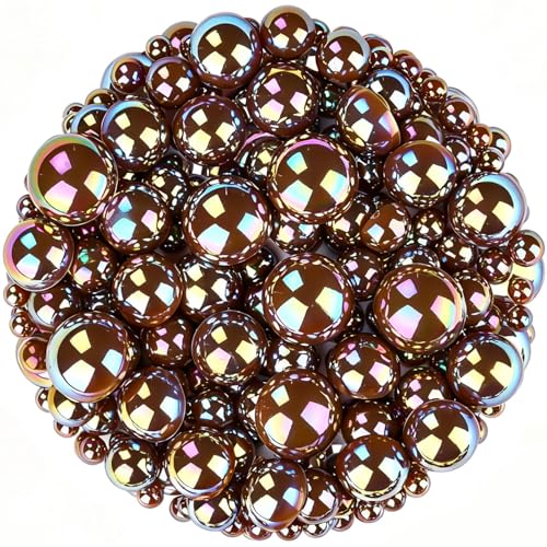 1500 Pcs AB Half Pearls for Crafting, Mixed Sizes 3/4/5/6/8/10mm Flatback Pearl Beads for Crafts, Gems for Nail Art Making, Shoes Clothes Embellishments (A25 Coffee AB) - color: A25 Coffee AB