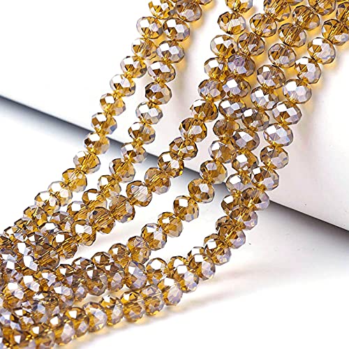 Craftdady 10 Strands 8mm Crystal Glass Briolette Beads Faceted Luster Rondelle Spacer Beads Electroplate Tiny Loose Beads About 700pcs for Jewelry Craft Necklace Earring Bracelet, Dark Goldenrod - color: Dark Goldenrod, size: 8mm
