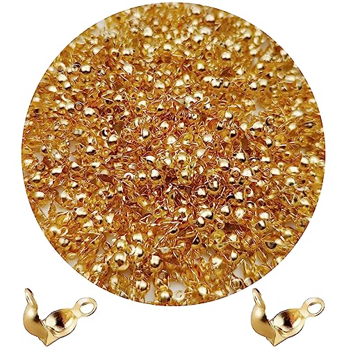 1000Pcs Beads Tips Knot Covers Clamshell Crimp Tips Beads Set Jewelry Making Beads Open Clamshell Fold-Over Bead Tips for Knots & Crimp Findings Jewelry Making DIY Craft（K Gold） - color: K Gold