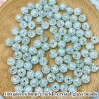 100pcs Crackle Glass Beads 8mm Round Crystal Glass Spacer Crafts Beads for Jewelry Making Necklace Bracelet Earrings DIY Crafts(Light Blue) - color: Light Blue, size: 8mm