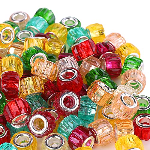 100 Pieces 14mm European Large Hole Spacer Beads Mix Color with Silver Brass Cores Assortments Charm Lampwork Beads Supplies for Necklace Bracelets Jewelry Making (Baguette Diamonds) - color: Baguette diamonds