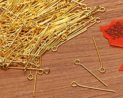 Shapenty 200PCS Mini Metal Wire Eyepins Beading Small Open Eye Head Pins Needles Bulk for DIY Craft Bead Earring Pendant Necklace Bracelet Jewelry Charm Finding Making (24mm/1Inch, Gold) - color: Gold, size: 24 mm