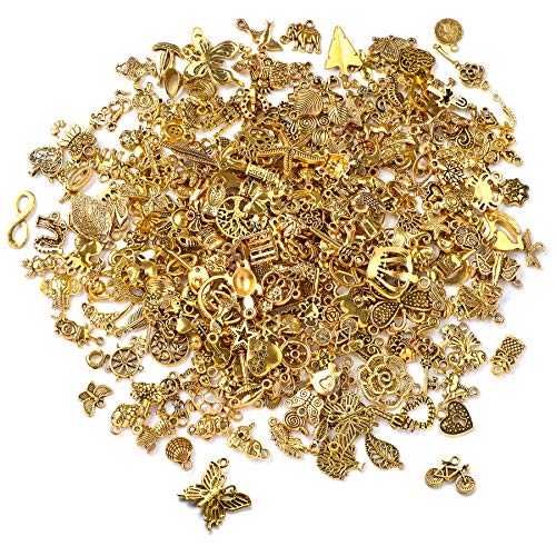 SANNIX 350Pcs Antique Gold Charms Bulk Lots Jewelry Making Charms Assorted Pendants for DIY Necklace Bracelet Earring Making and Crafting - color: Antique Gold