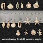 16Pcs Beach Charms, Summer Pendant Starfish Seashells Conches Ocean Charms for Jewelry Making, Alloy Charm Pendants for Bracelets Necklaces Earrings Keychain DIY Crafts Accessories, Gold