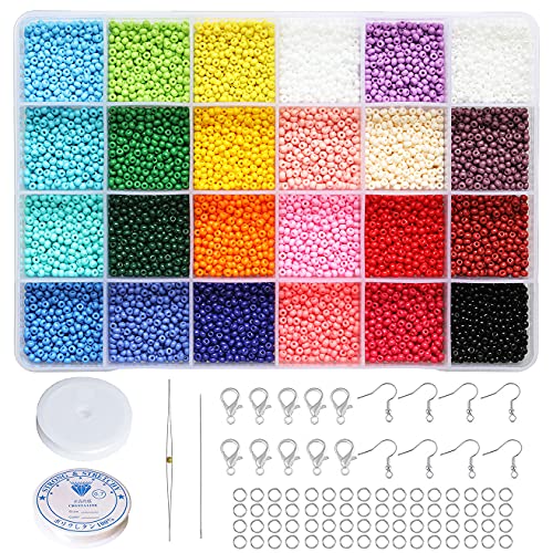 BALABEAD 3mm Round Size Almost Uniform Glass Seed Beads with Beading Kit, About 7800pcs in Box 24 Multicolor Assortment Size 8/0 Craft Seed Beads for Jewelry Making,(about 325pcs/Color, 24 Colors) - color: 24 Crayon Colors
