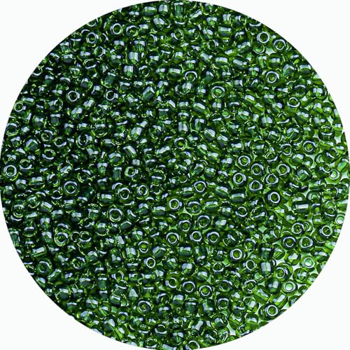 8/0 Glass Seed Beads Bulk, Green Transparent 3mm Tiny Round Craft Seed Bead, Small Mini Pony Beads for Jewelry Making Bracelet Necklace Wrist Beading Weaving Supplies, 2500pcs - color: Green Transparent