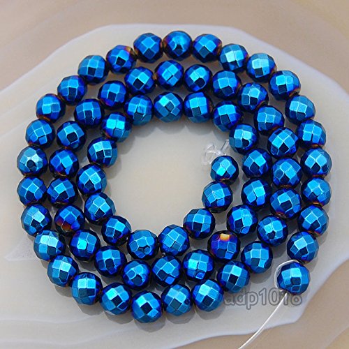 AD Beads Natural Faceted & Smooth Metallic Hematite Round Gemstone Loose Beads 16" 2mm 3mm 4mm 6mm 8mm 10mm (6mm, Metallic Blue (Faceted)) - color: Metallic Blue (Faceted), size: 6mm