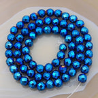 AD Beads Natural Faceted & Smooth Metallic Hematite Round Gemstone Loose Beads 16" 2mm 3mm 4mm 6mm 8mm 10mm (6mm, Metallic Blue (Faceted)) - color: Metallic Blue (Faceted), size: 6mm