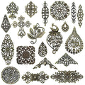 metulip 120Pcs Antique Bronze Filigree Connectors Tibetan Metal Filigree Charms Pendants Links Vintage Filigree Embellishments for Craft DIY Earrings Hairpin Necklace Jewelry Making