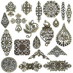 metulip 120Pcs Antique Bronze Filigree Connectors Tibetan Metal Filigree Charms Pendants Links Vintage Filigree Embellishments for Craft DIY Earrings Hairpin Necklace Jewelry Making