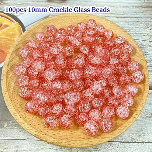 100pcs Crackle Glass Beads 10mm Round Crystal Glass Spacer Crafts Beads for Jewelry Making Necklace Bracelet Earrings DIY Crafts(Peach) - color: Peach, size: 10mm