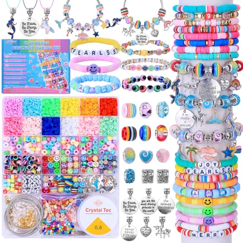 AIPRIDY 3600 Pcs Girls Toys Bracelet Making Kit, Unicorn/Mermaid Jewelry Activity, Flat College Style Beading for Friendship Jewelry Making, DIY Crafts for 4-12 Girls Birthday Christmas Gifts(Aqua) - color: Aqua