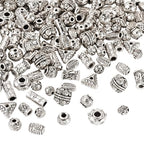Craftdady 150pcs Antique Silver Tibetan Style Alloy Beads Rectangle Round Column Flat Round Column Leaf Oval Metal Spacer Beads Retro Craft Loose Bead 5.5-12 mm for DIY Bracelet Jewelry Making - color: Antique Silver 15 Style