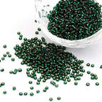 Craftdady 12/0 Transparent Round Glass Seed Beads 2mm Silver Lined Tiny Loose Pony Ball Spacer Beads About 3300Pcs DarkGreen for Jewelry Making Hole: 0.3mm - color: Transparent DarkGreen, 2mm