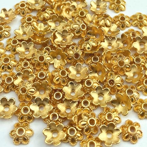 Jmassyang 100 Pcs 8mm Flower Shape Metal Alloy Spacer Beads Mini Loose Bead Caps Accessories for DIY Bracelet Necklace Earrings Lanyard Jewelry Making Home Decoration(Gold) - color: Gold, size: 8mm