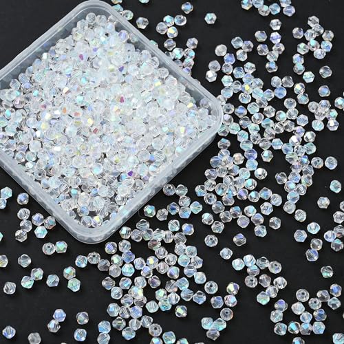 1000pcs 4 mm Bicone Crystal Beads Faceted Crystal Glass Beads Bulk for Jewelry Making DIY Necklace Bracelet Earring (Crystal AB Color) - color: Crystal AB