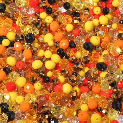Songxi 1000pcs 4mm/6mm/8mm Yellow Glass Beads for Jewelry Making,10 Style 3 Size Crystal Beads for Bracelets Jewelry Making, Spacer Beads for Keychain Making Necklace Earring DIY Arts and Crafts - color: Yellow, size: 4mm/6mm/8mm