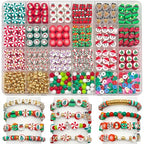 730pcs Christmas Polymer Clay Beads Bracelet Making Kit, Gold Beads Clay Bead Charms for Jewelry Making DIY Bracelet, Necklace, Earring, Christmas Charms Arts Crafts DIY Gifts - color: 1 Christmas model
