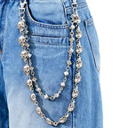 Layered Punk Pants Chain for Men Women, Gothic Hip Hop Jean Chain Wallet Chain Biker Trouser Chain, Goth Emo Fashion Keychain Accessories - color: 2L-Skulls Chain
