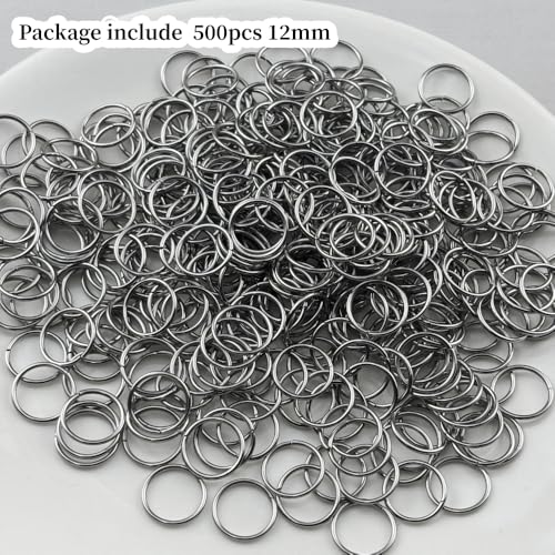 500pcs 12mm Stainless Steel Jump Rings Connector O Rings Accessories for Bracelet Necklace Earrings Lanyard Keychain DIY Craft Jewelry Making Supplies - size: 12mm