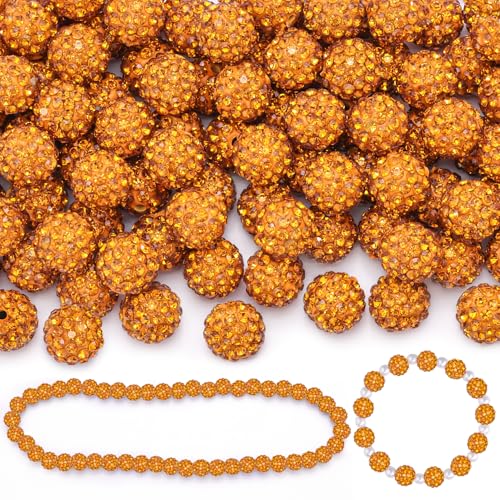 100 Pcs Golden Rhinestone Beads for Jewelry Making, Sparkle Crystal Clay Christmas for Bracelet Baseball Necklace Earring Crafting and DIY, Shiny Round Shamballa Disco Ball Beads Bulk - color: Golden, size: 100 pcs