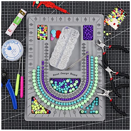 Bead Boards Jewelry Making Supplies for Adult Bead Tray Necklace Design Board Bead Bracelet Making Kit Jewelry Repair Kit Beading Supplies Beading Mat Jewelry Tools with Pliers