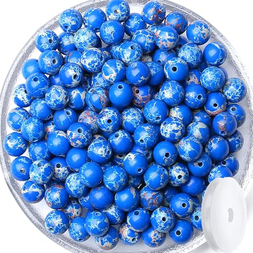 QINJIEJIE 60PCS Lapis Lazuli Imperial Jasper Beads 8mm Stone Beads Round Loose Gemstone Bead for Bracelet Beading Crystal Jewelry Making DIY Necklace Earrings 0.32" - color: Lapis lazuli Imperial Jasper, size: 60PCS