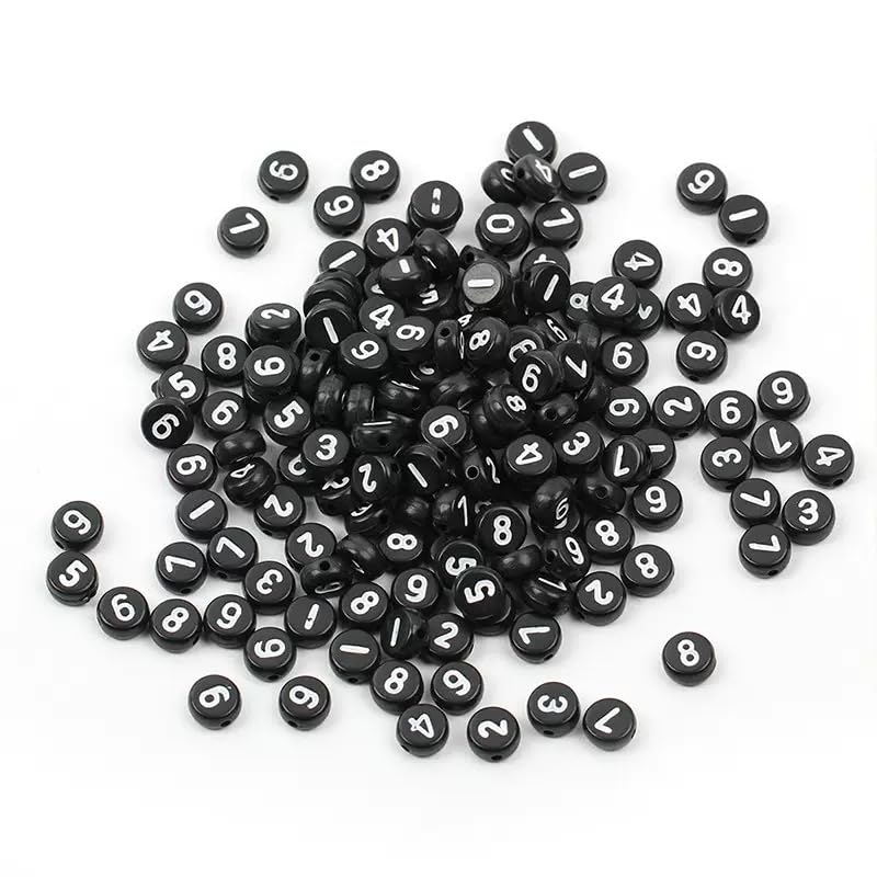 1000Pcs Acrylic Number Beads Round Number Round Beads 4x7mm Mixed Number Beads, for Jewelry Bracelets Necklaces Key Chains Making (Black White) - color: Black White