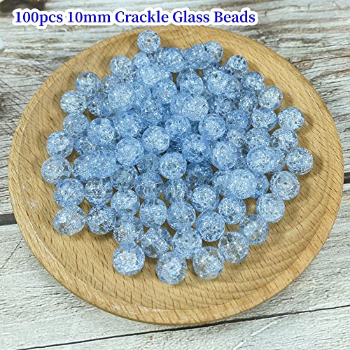 100pcs Crackle Glass Beads 10mm Round Crystal Glass Spacer Crafts Beads for Jewelry Making Necklace Bracelet Earrings DIY Crafts(Azure) - color: Azure, size: 10mm